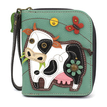 Load image into Gallery viewer, Zip Around Wallet - Cow Teal