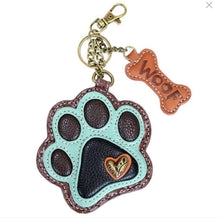 Load image into Gallery viewer, Key Fob/Coin Purse - Teal Pawprint