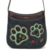 Load image into Gallery viewer, Handbag Crescent Teal Paw Print
