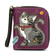 Load image into Gallery viewer, Zip Around Wallet - Grey Tabby Purple
