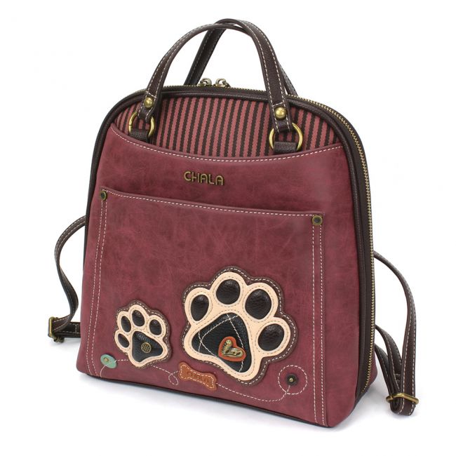 Convertible Backpack Burgundy Paw Print