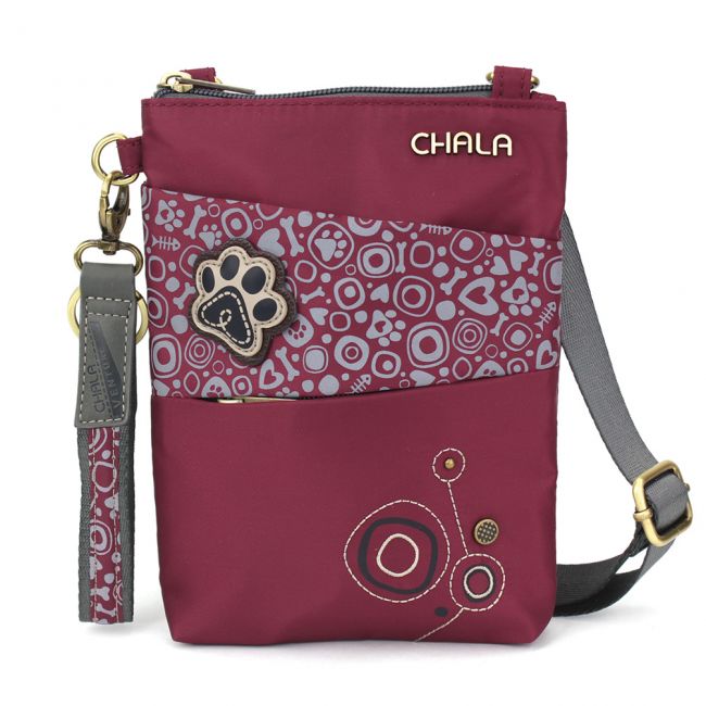 Cell Phone Crossbody Burgundy Paw Prints