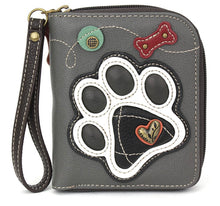 Load image into Gallery viewer, Zip Around Wallet -  Black Paw Print
