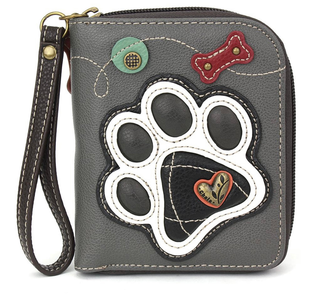 Zip Around Wallet -  Black Paw Print