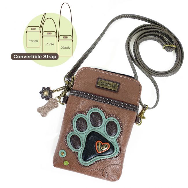 Cell Phone Crossbody Teal Paw Prints